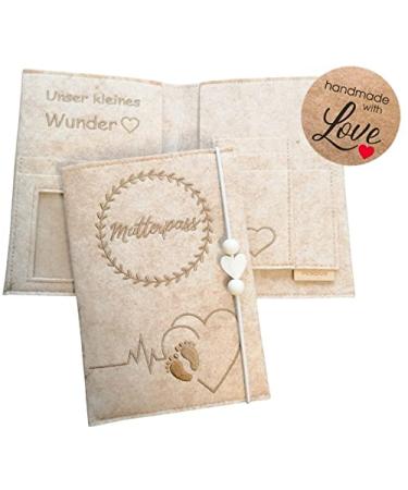 Pundus - Premium Mutterpass cover felt beige organizer protective cover for mother pass sweet gift pregnancy document bag bag with many subjects ultrasound pictures of the baby and much more