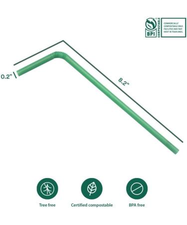 ECO SOUL 100% Compostable Straws - 100 Count, 8.25 inch, Eco-Friendly, Biodegradable, Sustainable, Disposable Straws for Cocktails, Cold Drinks, Smoothies - Bendable - Buy Online on SooperMarket.com