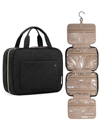 BAGSMART Toiletry Bag Travel Bag with Hanging Hook, Water-resistant Makeup Cosmetic Bag Travel Organizer for Accessories, Shampoo, Full Sized Container, Toiletries Black Large