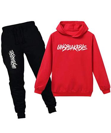 amropi Boy's Tracksuit Pullover Hoodie Jogging Pants Set 2 Pieces Sweatsuit for 2-17 Years 9-10 Years Red Black