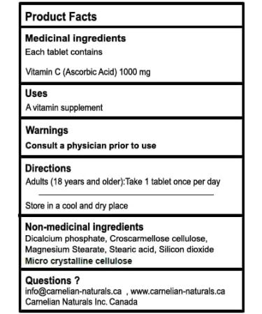 Vitamin C 1000 mg - No Preservatives No Artificial Flavours or Colors - Buy Online on SooperMarket.com