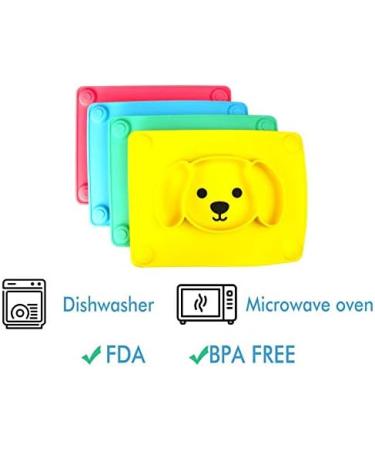 Qshare Toddler Plate - BPA-Free Silicone Placemat for Kids | Strong Suction, Dishwasher & Microwave Safe | Portable Baby Plates (3Puppy-Yellow) - Buy Online on SooperMarket.com