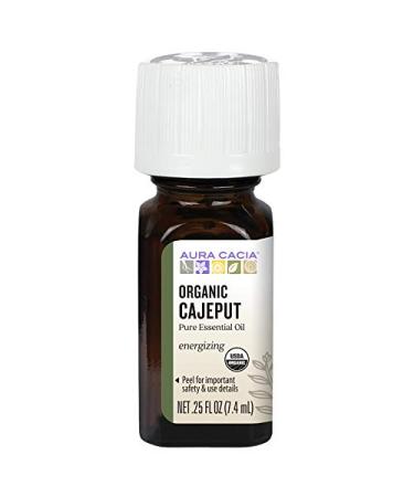 Aura Cacia Certified Organic Pure Cajeput Essential Oil, Purity Tested | 0.25 fl. oz. | Melaleuca cajuputi Melaleuca cajuputi 0.25 Fl Oz