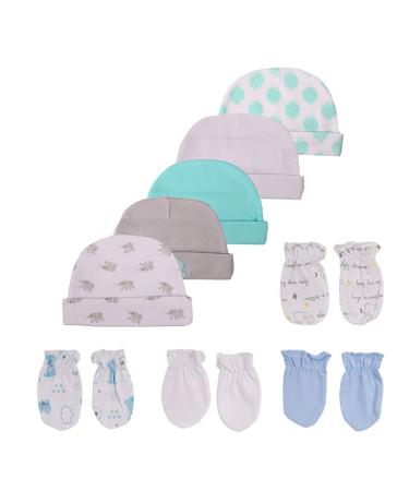 Baby hat and Mittens Set Newborn - Baby Hats Caps & Baby Scratch Mittens Gloves for Baby Boys Girls 0-6 Months 100% Cotton color5