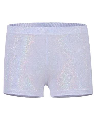 LMCOB Girls Gymnastics Shorts Sparkle Dance Tumbling Athletic Short Black Glitter Silver 7-8 Years