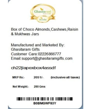 Jaiccha Ghasitaram Christmas Gifts Box of Choco Almonds Cashews Raisin & Mukhwas Jars Box Of Choco Almonds Kaju Raisin Mukhwas Jars Cap - Buy Online on SooperMarket.com