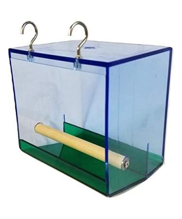 Birds LOVE Bird Feeder Seed Catcher Tray Hanging Cup Food Dish for Cage for Small Birds Lovebirds Cockatiels Canaries Sun Conures Blue with Green Bottom