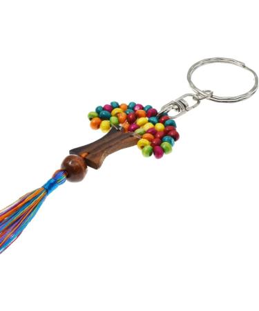 Tree of Life Wooden Keychain - Unique Beaded Design with Leaf Ring | Modelo 2 - International Shipping Available - Buy Online on SooperMarket.com