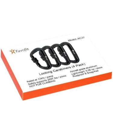 Favofit Locking Carabiner Clips 4 Pack - Heavy Duty 12KN Carabiners for Camping, Hiking, Outdoor & Gym - Small Black Carabiners for Dog Leash & Harness - Buy Online on SooperMarket.com