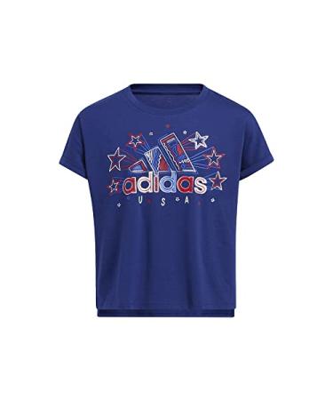 adidas Girls' Short Sleeve Dolman Waist Graphic Tee Small Victory Blue