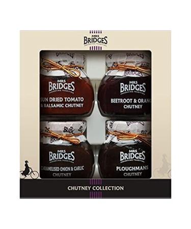 Mrs Bridges Mackays 4x100g Jars of Chutneys in Presentation Box Birthday Present Chirstmas Gift Ploughman's Caramelised Onion & Garlic Beetroot & Orange Sundried Tomato & Balsamic