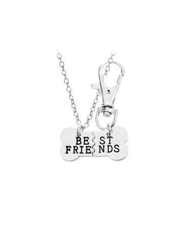 Best Friend Christmas Gifts Dog Bone Necklace Keychain Set for Dog Human Jewelry Set Pet Owner Birthday Friendship Gifts silver