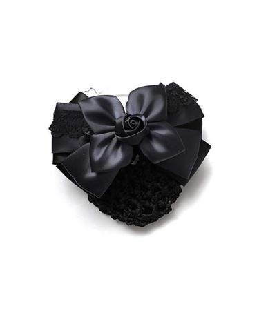 Hair knot cover mesh hose hairline grinding decor network hair clip elastic dutt cover French hair clip loop loop band flower hair clips for women girls (black)