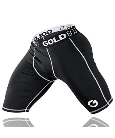 Gold BJJ Jiu Jitsu Compression Shorts - Base Layer for Gi and No-Gi Grappling - Martial Arts Short Black Medium