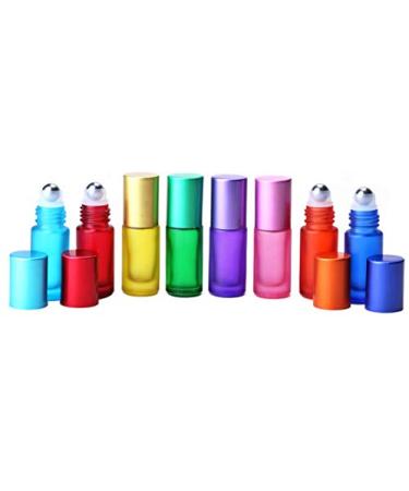 8pcs 5ml Colorful Frosted Roll on Bottles - Refillable Glass Roller Ball Containers for Essential Oils - Aromatherapy Massage Roller Bottles with Stainless Steel Ball + Bonus Dropper - Buy Online on SooperMarket.com
