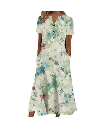 Gufesf Women Summer Casual Dresses Short Sleeve Long Dress Holiday Dress Floral Beach Party Sundress Flowy Midi Dresses Atqz-h-k Small