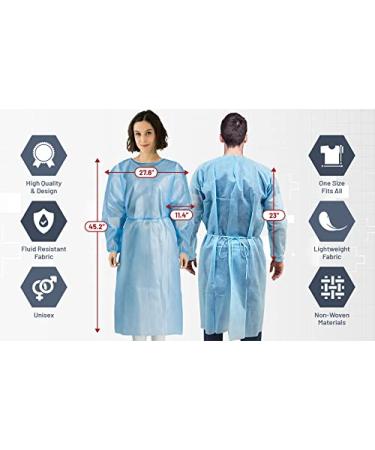  50-Pack Disposable Isolation Gown FDA Registered AAMI Level 1 PP & PE 30g Fully Closed Double Tie Back Elastic Cuffs Fluid Resistant Unisex (50) - Buy Online on SooperMarket.com