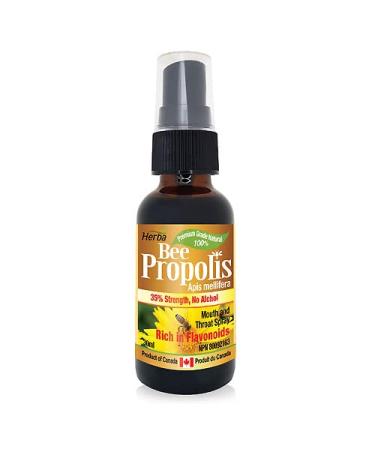 Herba Bee Propolis Throat Spray 30ml - No Alcohol | Helps Relieve Sore Throats and Mouth Infections | Rich in Flavonoids | 100% Natural - Premium Grade | Made in Canada | Alcohol Free Spray