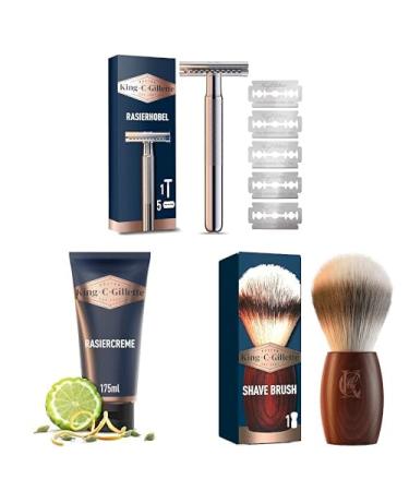 King C. Gillette Safety Razor + 5 Razor Blades + Original Shaving Cream + Shaving Brush Gift for Men