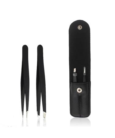 EODNSOFN 2 Pcs/set Professional Eyebrow Tweezers Set Stainless Steel Tweezers for Eyebrows Hair Removal Tweezers with Bag Case