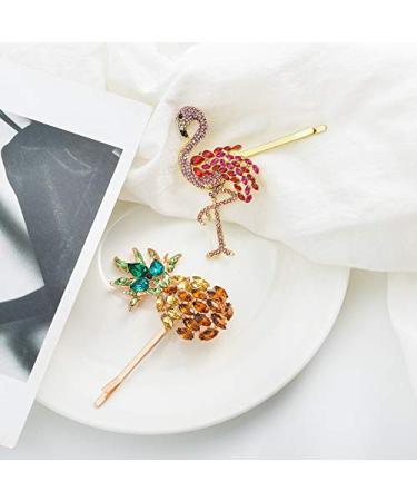 Flamingo Pineapple Rhinestone Hair Barrettes - Pack of 6 | Hair Accessories for Women and Girls - Buy Online on SooperMarket.com