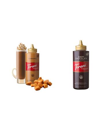 Torani Caramel Squeeze Sauce 16.5 Fluid Ounce & Dark Chocolate Squeeze Sauce 16.5 Fluid Ounce Squeeze Sauce + Chocolate Squeeze Sauce