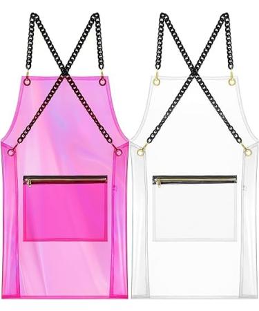 MIKI WELL Hair Stylist Apron - Adjustable Apron with Pockets Transparent+pink
