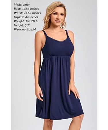 Sosolism Women's Nursing Nightdress - Dark Blue XL | Padded Lace Trim Breastfeeding Dress with Adjustable Straps - Buy Online on SooperMarket.com