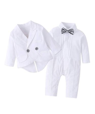 AmzBarley Baby Boys Gentlemans Outfit Suit Kids Long/Short Sleeve Dress Shirt Pants Vest Bowtie Tuxedo Rompers Childs Birthday Evening Holiday Party White 278 12-18 Months
