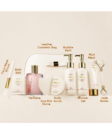 Valentines Day Gifts for Women Vanilla Spa Gift Basket for Women - Self Care Kit Bath Set with Shower Gel Bubble Bath Perfume Gua Sha Jade Roller - Birthday Gift Set for Women Mom Mother's Day - Buy Online on SooperMarket.com