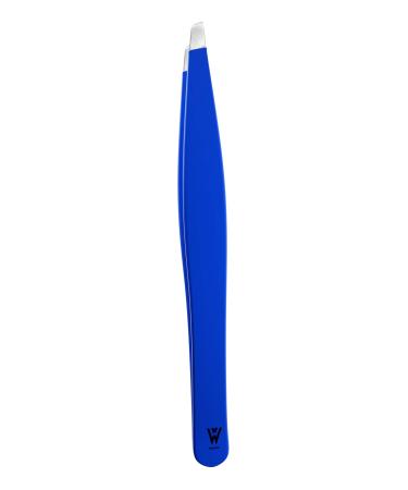 Wamza Tweezers for Facial Hair Women & Men - Pack of 1 -Slanted Eyebrow Tweezers Professional- Stainless Steel Precision Eyebrow Hair Pluckers/Tweezers for Women - for Chin & Fine Hair (Blue)