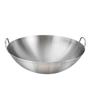 DELURA Japanese Wok Chinese Cooking Pot Kitchen Frying Pan Stainless Steel Pan Cooking Pan with Handle Frying Pan Wok Pan Stainless Steel Cooking Utensils (Color : Silver Size : 32X32CM) 32X32CM Silver