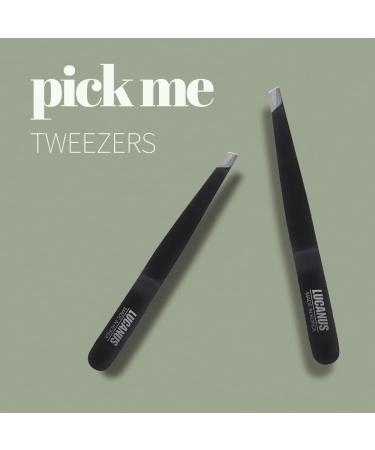 LUCANUS PICK ME Tweezer with Leather Case - Professional Stainless Steel Slant Tip Tweezers for Eyebrows & Facial Hair - Buy Online on SooperMarket.com