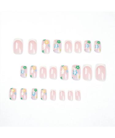 RikView French Tip Press on Nails Medium - White Floral Square Acrylic Fake Nails - Buy Online on SooperMarket.com