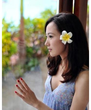 Hawaiian Plumeria Flower Hair Clips - White Floral Hair Barrettes for Women & Girls - Summer Beach Hair Accessories 3pcs - Buy Online on SooperMarket.com