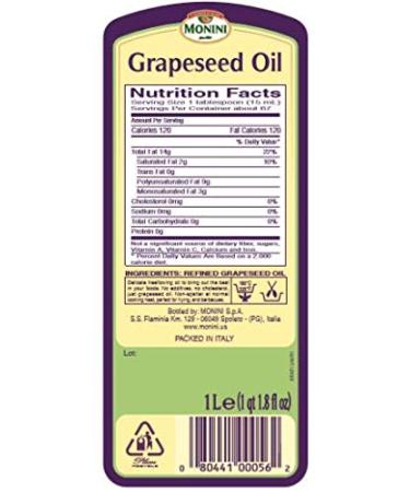 Monini Premium Grapeseed Oil - Italian Import for Grilling & Cooking - 33.8oz - Buy Online on SooperMarket.com