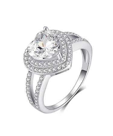 Vsoruln 925 Sterling Silver Shiny halo Promise Diamond Ring 18K Gold Cocktail Rings Heart-Shaped Cubic Zirconia Rings CZ Heart Diamond Ring Eternity Engagement Wedding Band Ring for Women
