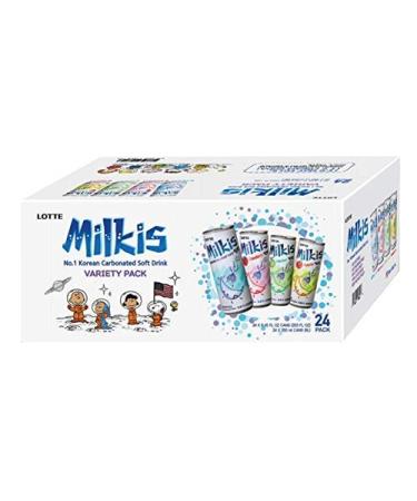 Milkis Carbonated Drink 4 Variety Flavors, Apple, Melon, Strawberry & Original, 8.45 Fl Oz, Pack of 24