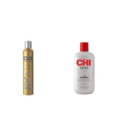 CHI Keratin Flex Finish Hair Spray 10 oz & Silk Infusion 12 FL Oz (Pack of 1) Packing May Vary