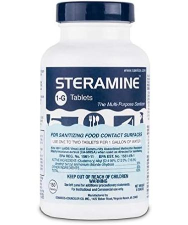 Steramine Sanitizing Tablets for Food Contact Surfaces - Kills E-Coli, HIV, Listeria - 150 Tablets - Model 1-G - Blue - Pack of 1 Bottle - Buy Online on SooperMarket.com