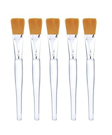 Facial Mask Brush Makeup Brushes Cosmetic Tools with Clear Plastic Handle, 5 Pack (Silver with Yellow Brush)
