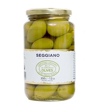 Seggiano Organic Bella Di Cerignola Olives 350g - Certified Vegan Vegetarian GMO Free & Gluten Free - Handpicked & Mono Varietal - Food Products of Italy