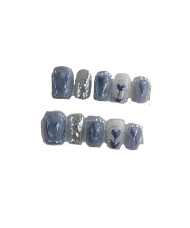 Cute Fake Nail Metal Short Style Halo Dyed Ice Transparent Finished Nail Beauty Handmade Wearable Nail Detachable (Color : A Size : M) 1 count (Pack of 1) A