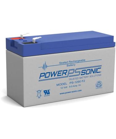 Power Sonic PS-1290 Rechargeable Sealed Lead Acid Battery 12V 9AH for General Purpose Medical Emergency Lighting Fire and Security with F2 Terminals