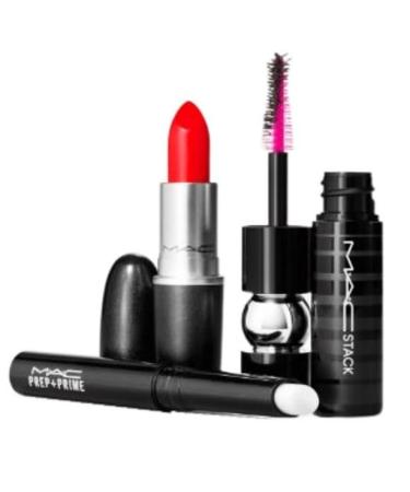 M.A.C Lashes To Lips Kit - Red Lipstick (Lady Danger) Black Stack Mascara & Primer | International Shipping Available - Buy Online on SooperMarket.com