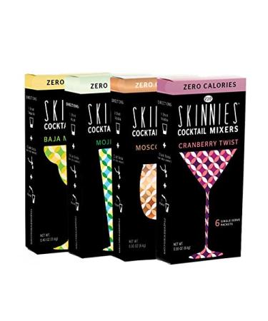 RSVP Skinnies Cocktail Mixer Variety Pack - Zero Sugar Cocktail Mixer Drink Powder Mix - Low Carb Sugar Free Gluten Free Mixers- 4 Flavors 24 Packets