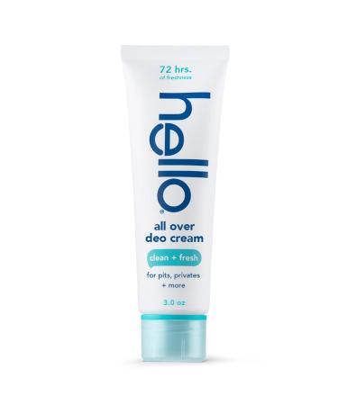 hello All Over Clean & Fresh Deodorant Cream, Aluminum Free Deodorant Cream for Pits, Privates + More, Offers 72 Hours of Freshness, Safe for Sensitive Skin, Vegan, 1 Pack, 3 Oz Tube