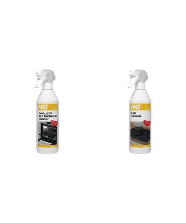 HG Oven Grill & Barbecue Cleaner Spray Removes Baked On Food & Burnt-in Grease Fast 500 ml (Pack of 1) + HG Hob Cleaner for Everyday Use Freshly Scented - 500ml Spray