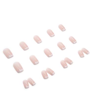 24PCS Glossy French Tip Press-On Acrylic Nails Set - Nude Pink Short Coffin Style with Glue | Full Cover Stick-On False Nails for Women and Girls - Buy Online on SooperMarket.com