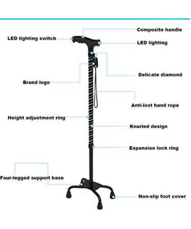 Quad Walking Stick Balancing Mobility Aid for Men and Women Lightweight Walking Cane with LED Flashlight Four Prong Sturdy Aluminum Crutch for Elderly - Buy Online on SooperMarket.com